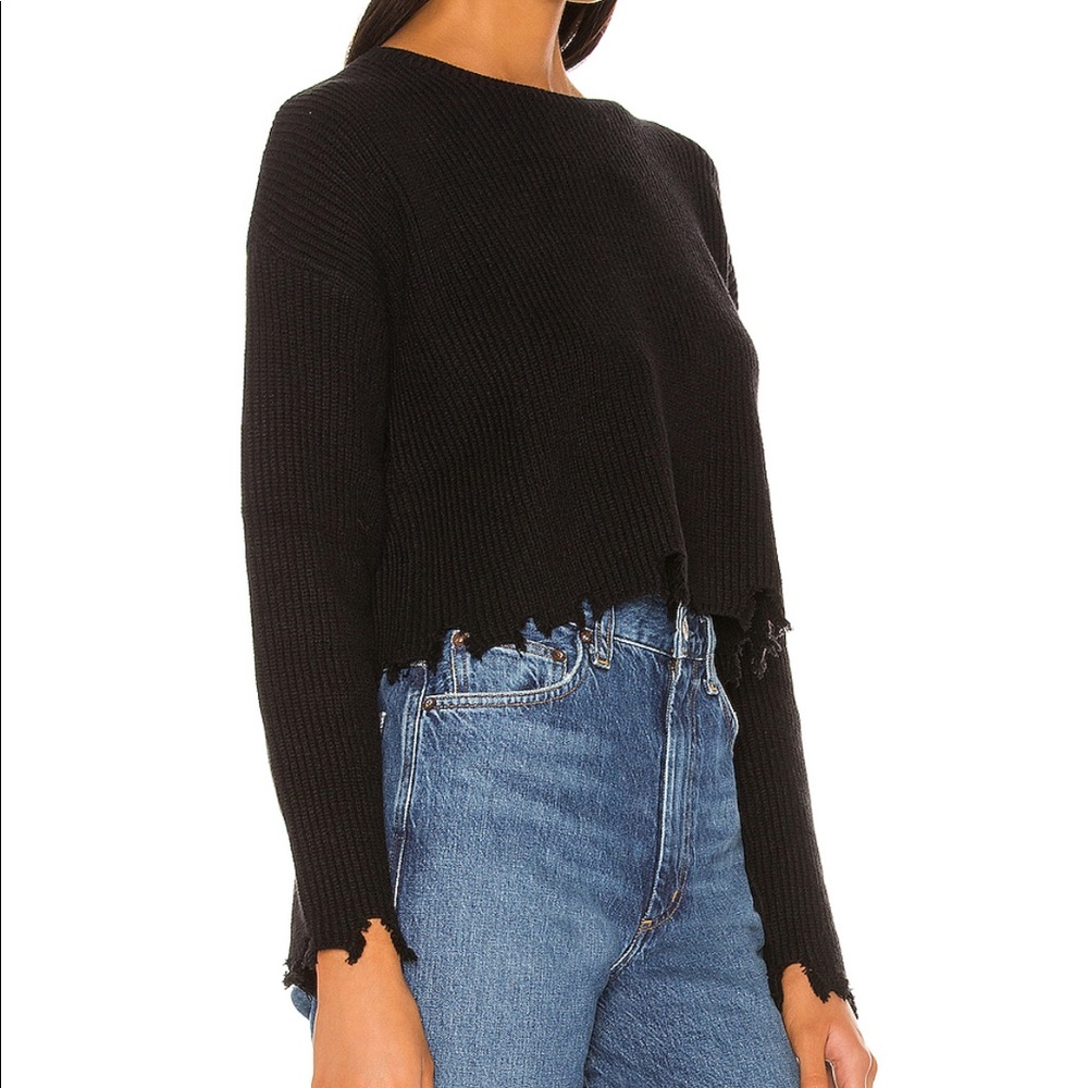 Lovers + friends crop distressed sweater